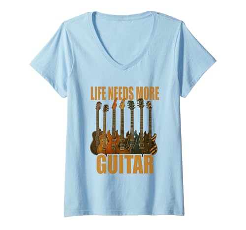 Damen Life Needs More Guitar Gitarre Musiker Shirt T-Shirt mit V-Ausschnitt Damen Life Needs More Guitar Gitarre Musiker Shirt T-Shirt mit V-Ausschnitt von Gitarre Musik Rock Jazz Akustik E-Gitarre Vintage