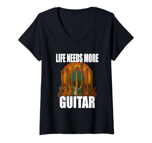 Damen Life Needs More Guitar Gitarre Musiker Shirt T-Shirt mit V-Ausschnitt Damen Life Needs More Guitar Gitarre Musiker Shirt T-Shirt mit V-Ausschnitt von Gitarre Musik Rock Jazz Akustik E-Gitarre Vintage