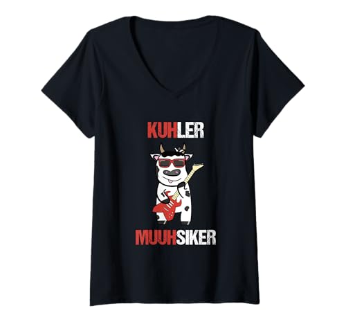 Damen Gitarre und Kuh Musiker T-Shirt mit V-Ausschnitt Damen Gitarre und Kuh Musiker T-Shirt mit V-Ausschnitt von Gitarre Musiker Ausrüstung für Gitarristen
