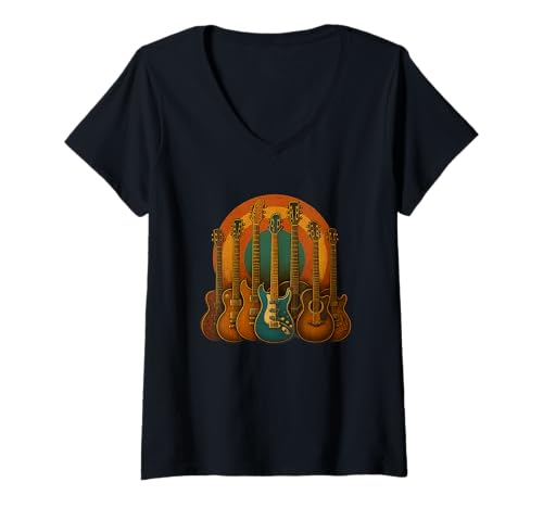 Damen Vintage Gitarren Kaffee Retro Musiker T-Shirt T-Shirt mit V-Ausschnitt Damen Vintage Gitarren Kaffee Retro Musiker T-Shirt T-Shirt mit V-Ausschnitt von Gitarre Musiker Rock Retro Kaffee Vintage