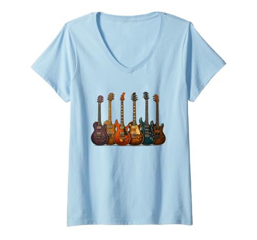 Damen Vintage Gitarren Kaffee Retro Musiker T-Shirt T-Shirt mit V-Ausschnitt Damen Vintage Gitarren Kaffee Retro Musiker T-Shirt T-Shirt mit V-Ausschnitt von Gitarre Musiker Rock Retro Kaffee Vintage