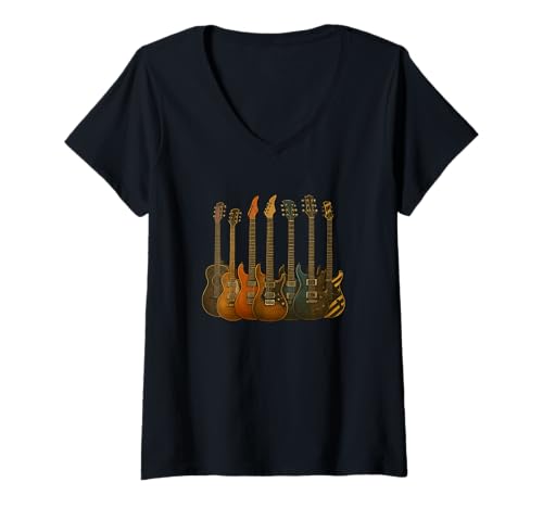 Damen Vintage Gitarren Kaffee Retro Musiker T-Shirt T-Shirt mit V-Ausschnitt Damen Vintage Gitarren Kaffee Retro Musiker T-Shirt T-Shirt mit V-Ausschnitt von Gitarre Musiker Rock Retro Kaffee Vintage