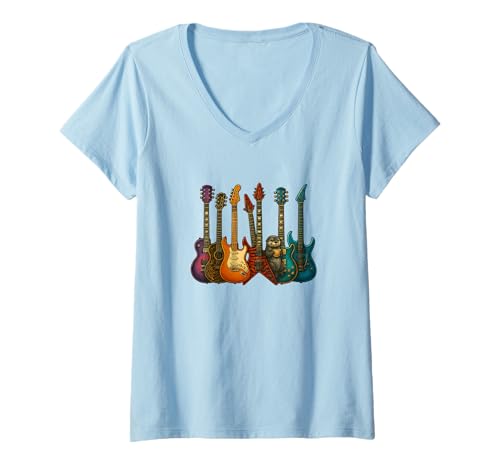 Damen Vintage Gitarren Kaffee Retro Musiker T-Shirt T-Shirt mit V-Ausschnitt Damen Vintage Gitarren Kaffee Retro Musiker T-Shirt T-Shirt mit V-Ausschnitt von Gitarre Musiker Rock Retro Kaffee Vintage
