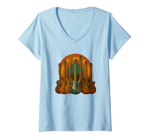 Damen Vintage Gitarren Kaffee Retro Musiker T-Shirt T-Shirt mit V-Ausschnitt Damen Vintage Gitarren Kaffee Retro Musiker T-Shirt T-Shirt mit V-Ausschnitt von Gitarre Musiker Rock Retro Kaffee Vintage