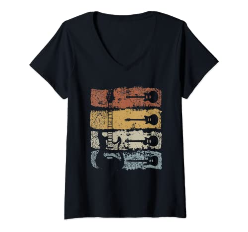 Damen Gitarrist Musiker Rock Musik Retro Gitarre T-Shirt mit V-Ausschnitt Damen Gitarrist Musiker Rock Musik Retro Gitarre T-Shirt mit V-Ausschnitt von Gitarren Geschenke für Gitarrenspieler