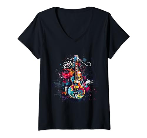 Damen Gitarren E-Gitarrist Musik Gitarre Musiker Geschenke T-Shirt mit V-Ausschnitt Damen Gitarren E-Gitarrist Musik Gitarre Musiker Geschenke T-Shirt mit V-Ausschnitt von Gitarren Geschenke & Geschenkideen Gitarrist
