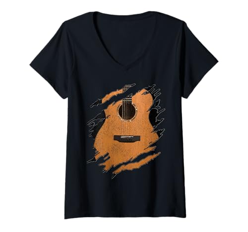 Damen Gitarre – Akustik-Musikgitarristen-Geschenk T-Shirt mit V-Ausschnitt Damen Gitarre – Akustik-Musikgitarristen-Geschenk T-Shirt mit V-Ausschnitt von Gitarren Geschenke