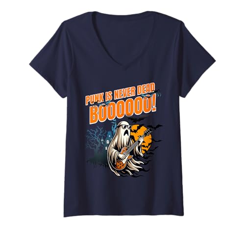 Damen Lustiger Geist Punk Rock Halloween Stimmung Szene T-Shirt mit V-Ausschnitt Damen Lustiger Geist Punk Rock Halloween Stimmung Szene T-Shirt mit V-Ausschnitt von Gitarrengeist Spuk Mond Fledermaus Atmosphäre