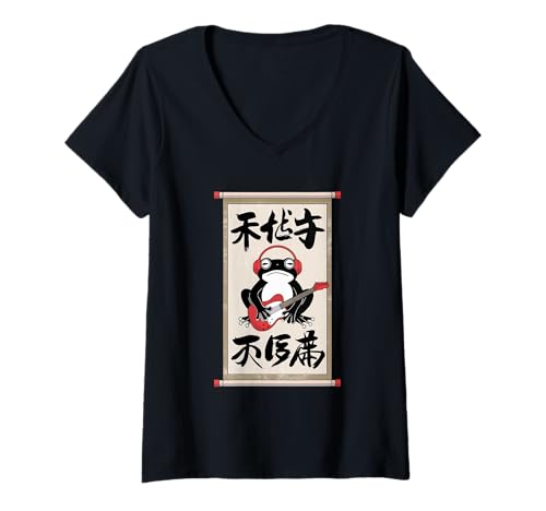 Damen Frosch Tshirt Gitarre Rockmusik Kawaii Japan Anime T-Shirt mit V-Ausschnitt Damen Frosch Tshirt Gitarre Rockmusik Kawaii Japan Anime T-Shirt mit V-Ausschnitt von Gitarrist TShirt Japanische Frosch Rock musik