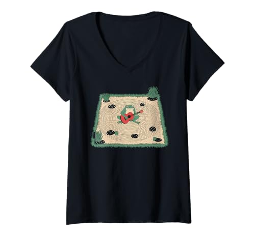 Damen Frosch Tshirt Gitarre Rockmusik Kawaii Japan Anime T-Shirt mit V-Ausschnitt Damen Frosch Tshirt Gitarre Rockmusik Kawaii Japan Anime T-Shirt mit V-Ausschnitt von Gitarrist TShirt Japanische Frosch Rock musik