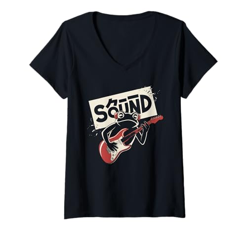 Damen Frosch Tshirt Gitarre Rockmusik Kawaii Japan Anime T-Shirt mit V-Ausschnitt Damen Frosch Tshirt Gitarre Rockmusik Kawaii Japan Anime T-Shirt mit V-Ausschnitt von Gitarrist TShirt Japanische Frosch Rock musik