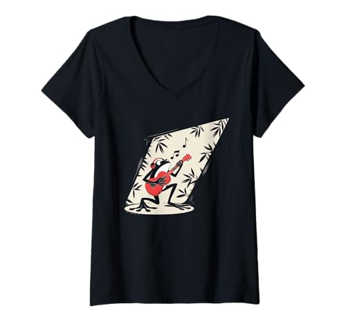 Damen Frosch Tshirt Gitarre Rockmusik Kawaii Japan Anime T-Shirt mit V-Ausschnitt Damen Frosch Tshirt Gitarre Rockmusik Kawaii Japan Anime T-Shirt mit V-Ausschnitt von Gitarrist TShirt Japanische Frosch Rock musik
