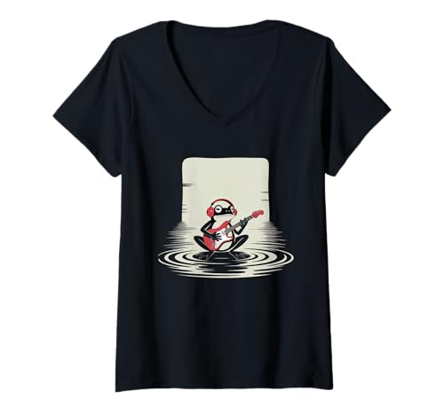 Damen Frosch Tshirt Gitarre Rockmusik Kawaii Japan Anime T-Shirt mit V-Ausschnitt Damen Frosch Tshirt Gitarre Rockmusik Kawaii Japan Anime T-Shirt mit V-Ausschnitt von Gitarrist TShirt Japanische Frosch Rock musik