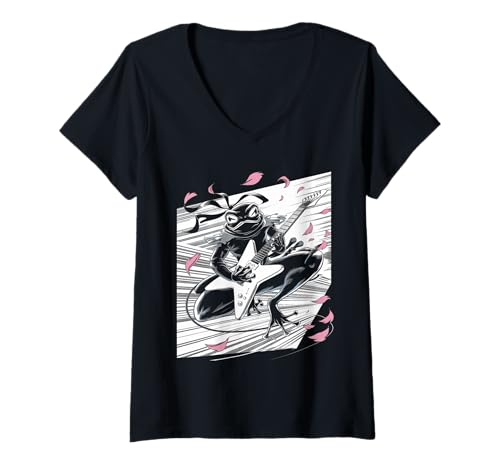 Damen Frosch Tshirt Gitarre Rockmusik Kawaii Japan Anime T-Shirt mit V-Ausschnitt Damen Frosch Tshirt Gitarre Rockmusik Kawaii Japan Anime T-Shirt mit V-Ausschnitt von Gitarrist TShirt Japanische Frosch Rock musik