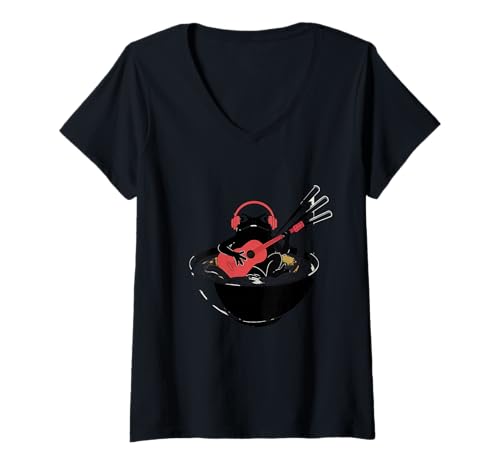 Damen Frosch Tshirt Gitarre Rockmusik Kawaii Japan Anime T-Shirt mit V-Ausschnitt Damen Frosch Tshirt Gitarre Rockmusik Kawaii Japan Anime T-Shirt mit V-Ausschnitt von Gitarrist TShirt Japanische Frosch Rock musik