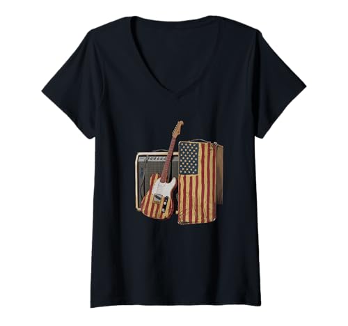 Damen Gitarre Tshirt Herren Damen Gitarrist Musik Rock USA Flagge T-Shirt mit V-Ausschnitt Damen Gitarre Tshirt Herren Damen Gitarrist Musik Rock USA Flagge T-Shirt mit V-Ausschnitt von Gitarrist TShirt Patriotic USA Rock American