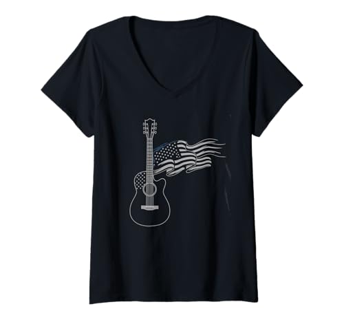 Damen Gitarre Tshirt Herren Damen Gitarrist Musik Rock USA Flagge T-Shirt mit V-Ausschnitt Damen Gitarre Tshirt Herren Damen Gitarrist Musik Rock USA Flagge T-Shirt mit V-Ausschnitt von Gitarrist TShirt Patriotic USA Rock American