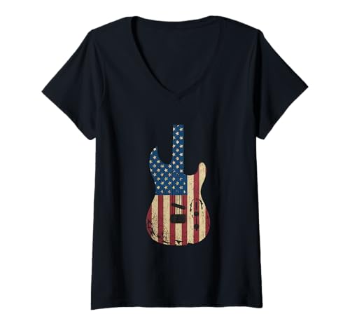 Damen Gitarre Tshirt Herren Damen Gitarrist Musik Rock USA Flagge T-Shirt mit V-Ausschnitt Damen Gitarre Tshirt Herren Damen Gitarrist Musik Rock USA Flagge T-Shirt mit V-Ausschnitt von Gitarrist TShirt Patriotic USA Rock American