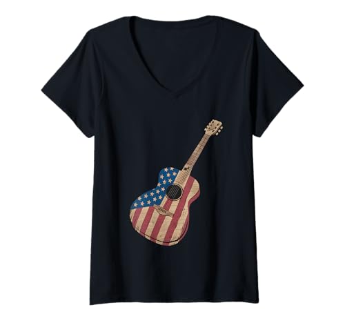 Damen Gitarre Tshirt Herren Damen Gitarrist Musik Rock USA Flagge T-Shirt mit V-Ausschnitt Damen Gitarre Tshirt Herren Damen Gitarrist Musik Rock USA Flagge T-Shirt mit V-Ausschnitt von Gitarrist TShirt Patriotic USA Rock American