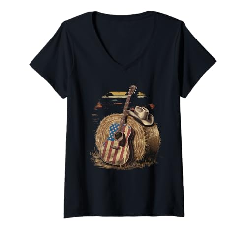 Damen Gitarre Tshirt Herren Damen Gitarrist Musik Rock USA Flagge T-Shirt mit V-Ausschnitt Damen Gitarre Tshirt Herren Damen Gitarrist Musik Rock USA Flagge T-Shirt mit V-Ausschnitt von Gitarrist TShirt Patriotic USA Rock American