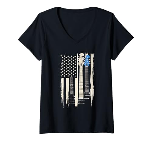 Damen Gitarre Tshirt Herren Damen Gitarrist Musik Rock USA Flagge T-Shirt mit V-Ausschnitt Damen Gitarre Tshirt Herren Damen Gitarrist Musik Rock USA Flagge T-Shirt mit V-Ausschnitt von Gitarrist TShirt Patriotic USA Rock American