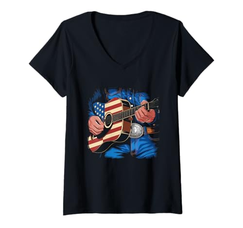 Damen Gitarre Tshirt Herren Damen Gitarrist Musik Rock USA Flagge T-Shirt mit V-Ausschnitt Damen Gitarre Tshirt Herren Damen Gitarrist Musik Rock USA Flagge T-Shirt mit V-Ausschnitt von Gitarrist TShirt Patriotic USA Rock American
