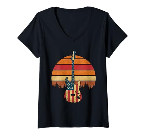 Damen Gitarre Tshirt Herren Damen Gitarrist Musik Rock USA Flagge T-Shirt mit V-Ausschnitt Damen Gitarre Tshirt Herren Damen Gitarrist Musik Rock USA Flagge T-Shirt mit V-Ausschnitt von Gitarrist TShirt Patriotic USA Rock American