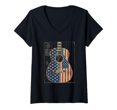 Damen Gitarre Tshirt Herren Damen Gitarrist Musik Rock USA Flagge T-Shirt mit V-Ausschnitt Damen Gitarre Tshirt Herren Damen Gitarrist Musik Rock USA Flagge T-Shirt mit V-Ausschnitt von Gitarrist TShirt Patriotic USA Rock American