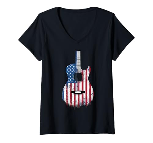 Damen Gitarre Tshirt Herren Damen Gitarrist Musik Rock USA Flagge T-Shirt mit V-Ausschnitt Damen Gitarre Tshirt Herren Damen Gitarrist Musik Rock USA Flagge T-Shirt mit V-Ausschnitt von Gitarrist TShirt Patriotic USA Rock American
