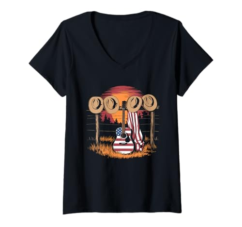 Damen Gitarre Tshirt Herren Damen Gitarrist Musik Rock USA Flagge T-Shirt mit V-Ausschnitt Damen Gitarre Tshirt Herren Damen Gitarrist Musik Rock USA Flagge T-Shirt mit V-Ausschnitt von Gitarrist TShirt Patriotic USA Rock American