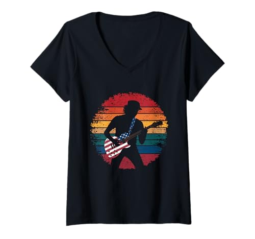 Damen Gitarre Tshirt Herren Damen Gitarrist Musik Rock USA Flagge T-Shirt mit V-Ausschnitt Damen Gitarre Tshirt Herren Damen Gitarrist Musik Rock USA Flagge T-Shirt mit V-Ausschnitt von Gitarrist TShirt Patriotic USA Rock American