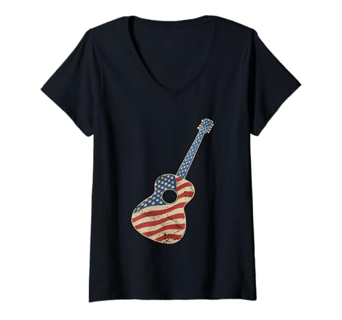 Damen Gitarre Tshirt Herren Damen Gitarrist Musik Rock USA Flagge T-Shirt mit V-Ausschnitt Damen Gitarre Tshirt Herren Damen Gitarrist Musik Rock USA Flagge T-Shirt mit V-Ausschnitt von Gitarrist TShirt Patriotic USA Rock American