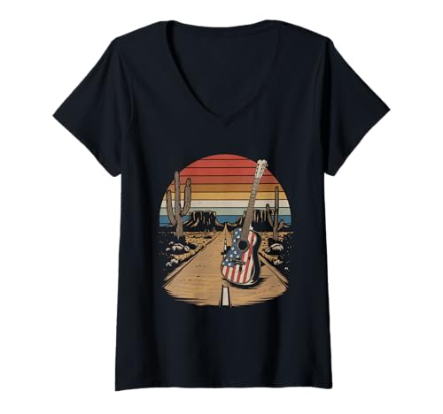 Damen Gitarre Tshirt Herren Damen Gitarrist Musik Rock USA Flagge T-Shirt mit V-Ausschnitt Damen Gitarre Tshirt Herren Damen Gitarrist Musik Rock USA Flagge T-Shirt mit V-Ausschnitt von Gitarrist TShirt Patriotic USA Rock American