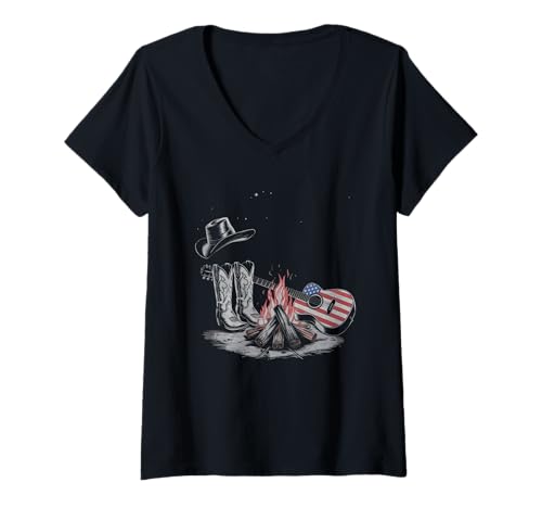 Damen Gitarre Tshirt Herren Damen Gitarrist Musik Rock USA Flagge T-Shirt mit V-Ausschnitt Damen Gitarre Tshirt Herren Damen Gitarrist Musik Rock USA Flagge T-Shirt mit V-Ausschnitt von Gitarrist TShirt Patriotic USA Rock American