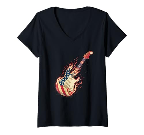 Damen Gitarre Tshirt Herren Damen Gitarrist Musik Rock USA Flagge T-Shirt mit V-Ausschnitt Damen Gitarre Tshirt Herren Damen Gitarrist Musik Rock USA Flagge T-Shirt mit V-Ausschnitt von Gitarrist TShirt Patriotic USA Rock American