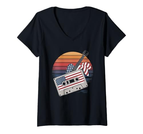 Damen Gitarre Tshirt Herren Damen Gitarrist Musik Rock USA Flagge T-Shirt mit V-Ausschnitt Damen Gitarre Tshirt Herren Damen Gitarrist Musik Rock USA Flagge T-Shirt mit V-Ausschnitt von Gitarrist TShirt Patriotic USA Rock American