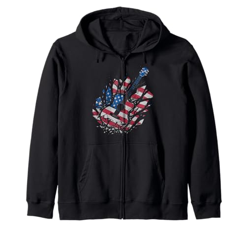 Gitarre Tshirt Herren Damen Gitarrist Musik Rock USA Flagge Kapuzenjacke Gitarre Tshirt Herren Damen Gitarrist Musik Rock USA Flagge Kapuzenjacke von Gitarrist TShirt Patriotic USA Rock American