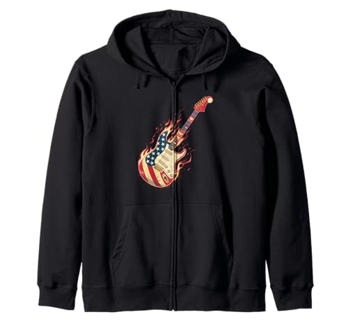Gitarre Tshirt Herren Damen Gitarrist Musik Rock USA Flagge Kapuzenjacke Gitarre Tshirt Herren Damen Gitarrist Musik Rock USA Flagge Kapuzenjacke von Gitarrist TShirt Patriotic USA Rock American