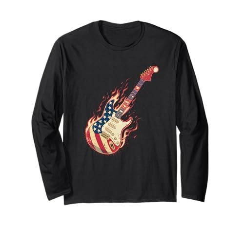 Gitarre Tshirt Herren Damen Gitarrist Musik Rock USA Flagge Langarmshirt Gitarre Tshirt Herren Damen Gitarrist Musik Rock USA Flagge Langarmshirt von Gitarrist TShirt Patriotic USA Rock American