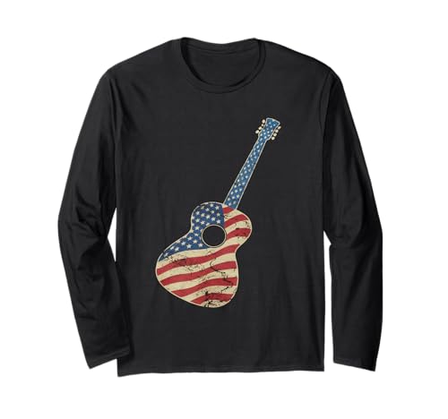 Gitarre Tshirt Herren Damen Gitarrist Musik Rock USA Flagge Langarmshirt Gitarre Tshirt Herren Damen Gitarrist Musik Rock USA Flagge Langarmshirt von Gitarrist TShirt Patriotic USA Rock American