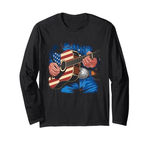 Gitarre Tshirt Herren Damen Gitarrist Musik Rock USA Flagge Langarmshirt Gitarre Tshirt Herren Damen Gitarrist Musik Rock USA Flagge Langarmshirt von Gitarrist TShirt Patriotic USA Rock American