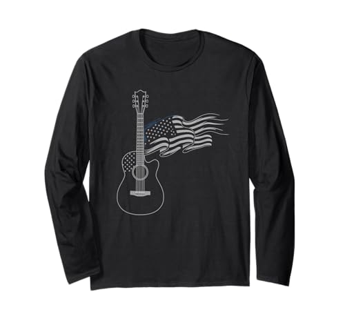 Gitarre Tshirt Herren Damen Gitarrist Musik Rock USA Flagge Langarmshirt von Gitarrist TShirt Patriotic USA Rock American