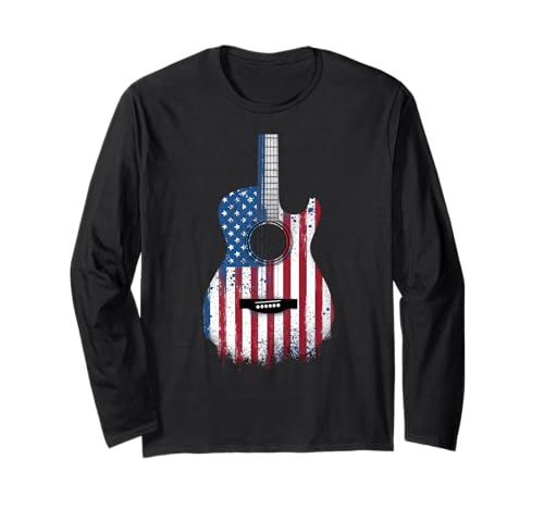 Gitarre Tshirt Herren Damen Gitarrist Musik Rock USA Flagge Langarmshirt Gitarre Tshirt Herren Damen Gitarrist Musik Rock USA Flagge Langarmshirt von Gitarrist TShirt Patriotic USA Rock American