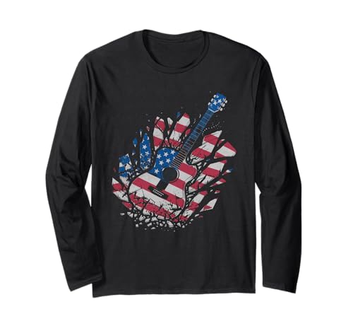 Gitarre Tshirt Herren Damen Gitarrist Musik Rock USA Flagge Langarmshirt Gitarre Tshirt Herren Damen Gitarrist Musik Rock USA Flagge Langarmshirt von Gitarrist TShirt Patriotic USA Rock American