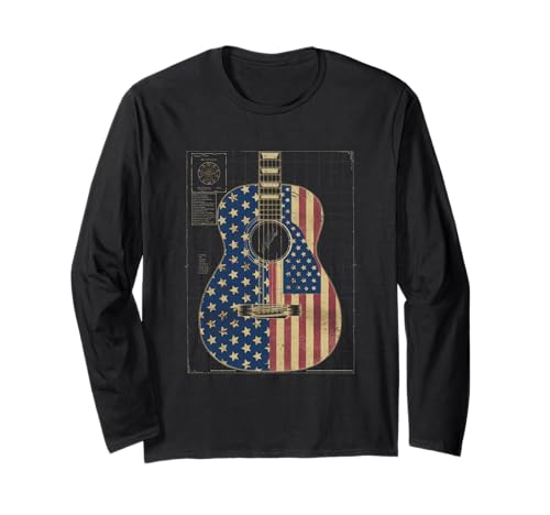 Gitarre Tshirt Herren Damen Gitarrist Musik Rock USA Flagge Langarmshirt Gitarre Tshirt Herren Damen Gitarrist Musik Rock USA Flagge Langarmshirt von Gitarrist TShirt Patriotic USA Rock American