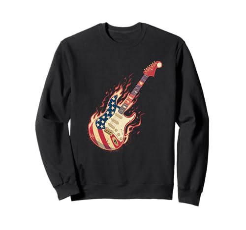 Gitarre Tshirt Herren Damen Gitarrist Musik Rock USA Flagge Sweatshirt von Gitarrist TShirt Patriotic USA Rock American