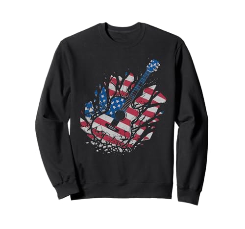 Gitarre Tshirt Herren Damen Gitarrist Musik Rock USA Flagge Sweatshirt von Gitarrist TShirt Patriotic USA Rock American