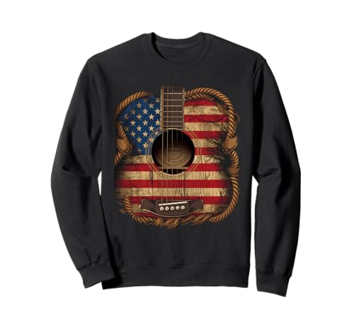 Gitarre Tshirt Herren Damen Gitarrist Musik Rock USA Flagge Sweatshirt von Gitarrist TShirt Patriotic USA Rock American