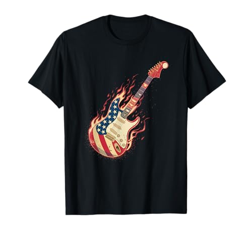 Gitarre Tshirt Herren Damen Gitarrist Musik Rock USA Flagge T-Shirt von Gitarrist TShirt Patriotic USA Rock American