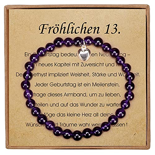 13 Geburtstag Mädchen Amethyst Armband mit Herzanhänger aus Sterlingsilber 13. Geburtstag für Mädchen mit Message Card und Geschenkbox von Giuesytic